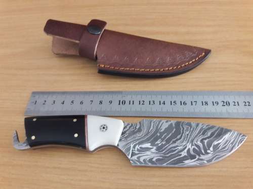 Handmade DAMASCUS Steel Hunting Knife, Bull horn and Camel Bone handle scales. NEW DESIGN !!!!!