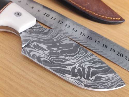 Handmade DAMASCUS Steel Hunting Knife, Bull horn and Camel Bone handle scales. NEW DESIGN !!!!!