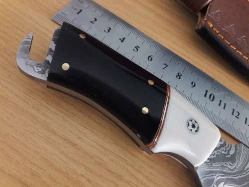 Handmade DAMASCUS Steel Hunting Knife, Bull horn and Camel Bone handle scales. NEW DESIGN !!!!!