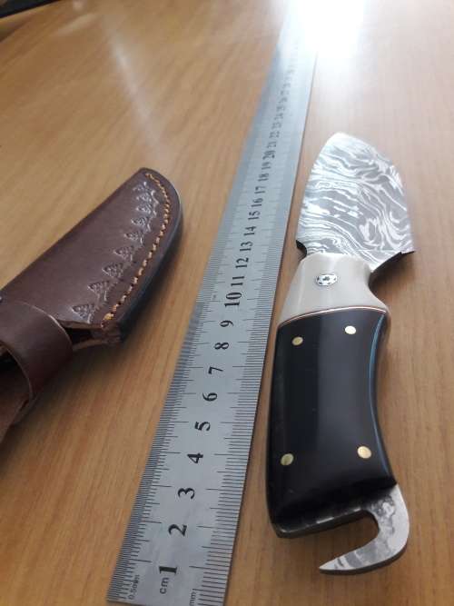 Handmade DAMASCUS Steel Hunting Knife, Bull horn and Camel Bone handle scales. NEW DESIGN !!!!!