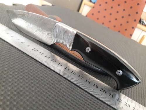 Handmade DAMASCUS Steel Hunting Knife, Bull horn handle scales. NEW DESIGN !!!!!