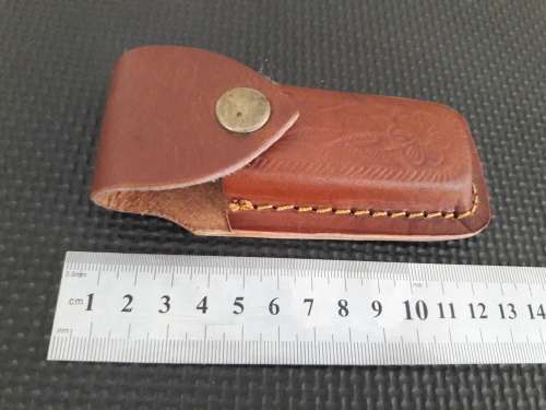 Handmade Damascus steel folding knife with CAMEL BONE and WOODEN handle scales.