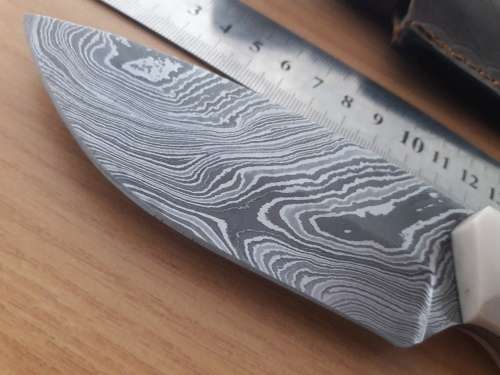 Handmade DAMASCUS Steel Hunting Knife, Bull horn and Camel Bone handle scales. NEW DESIGN !!!!!