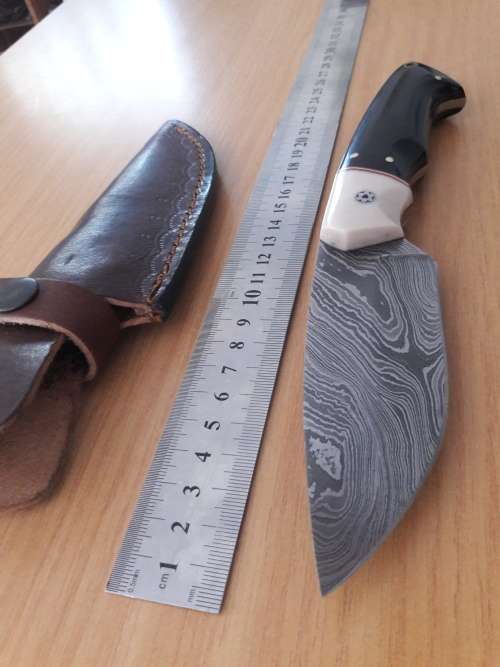 Handmade DAMASCUS Steel Hunting Knife, Bull horn and Camel Bone handle scales. NEW DESIGN !!!!!