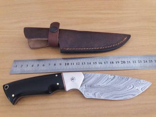 Handmade DAMASCUS Steel Hunting Knife, Bull horn and Camel Bone handle scales. NEW DESIGN !!!!!