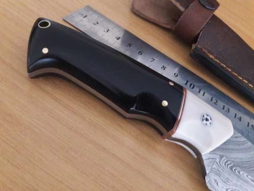 Handmade DAMASCUS Steel Hunting Knife, Bull horn and Camel Bone handle scales. NEW DESIGN !!!!!