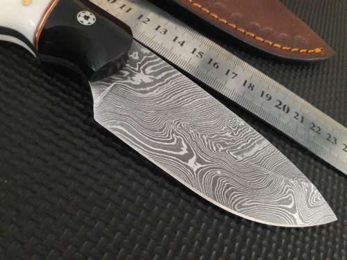 Handmade DAMASCUS Steel Hunting Knife, Bull horn and Camel Bone handle scales. NEW DESIGN !!!!!