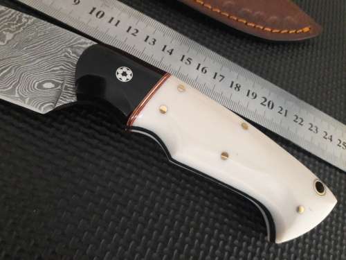 Handmade DAMASCUS Steel Hunting Knife, Bull horn and Camel Bone handle scales. NEW DESIGN !!!!!
