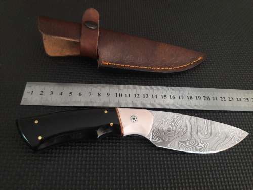 Handmade DAMASCUS Steel Hunting Knife, Bull horn and Camel Bone handle scales. NEW DESIGN !!!!!