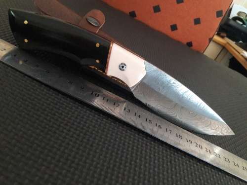 Handmade DAMASCUS Steel Hunting Knife, Bull horn and Camel Bone handle scales. NEW DESIGN !!!!!