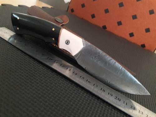 Handmade DAMASCUS Steel Hunting Knife, Bull horn and Camel Bone handle scales. NEW DESIGN !!!!!