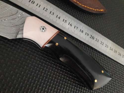 Handmade DAMASCUS Steel Hunting Knife, Bull horn and Camel Bone handle scales. NEW DESIGN !!!!!