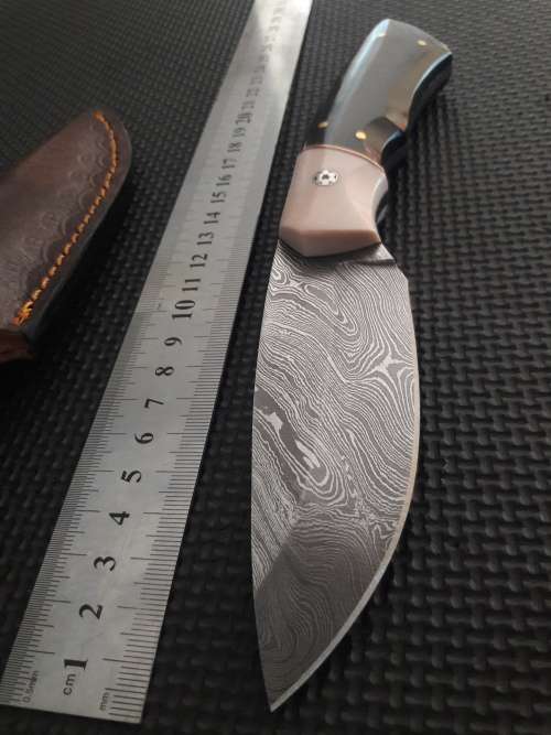 Handmade DAMASCUS Steel Hunting Knife, Bull horn and Camel Bone handle scales. NEW DESIGN !!!!!