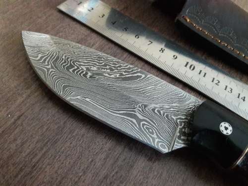 Handmade DAMASCUS Steel Hunting Knife with BULL HORN & Wooden handle scales. NEW DESIGN !!!!!