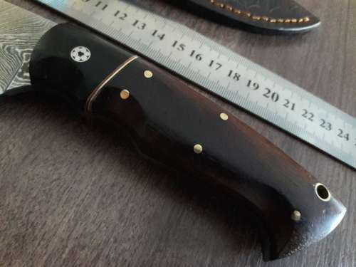 Handmade DAMASCUS Steel Hunting Knife with BULL HORN & Wooden handle scales. NEW DESIGN !!!!!