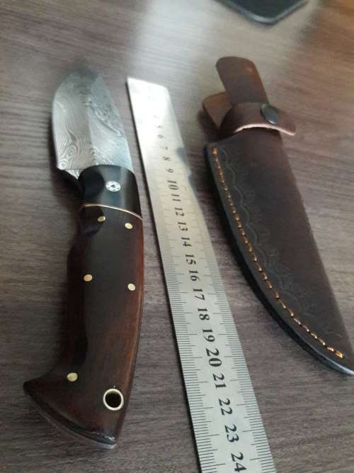Handmade DAMASCUS Steel Hunting Knife with BULL HORN & Wooden handle scales. NEW DESIGN !!!!!