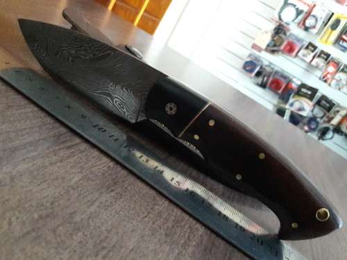 Handmade DAMASCUS Steel Hunting Knife with BULL HORN & Wooden handle scales. NEW DESIGN !!!!!