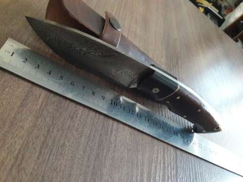 Handmade DAMASCUS Steel Hunting Knife with BULL HORN & Wooden handle scales. NEW DESIGN !!!!!