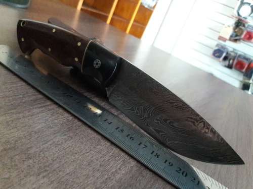 Handmade DAMASCUS Steel Hunting Knife with BULL HORN & Wooden handle scales. NEW DESIGN !!!!!