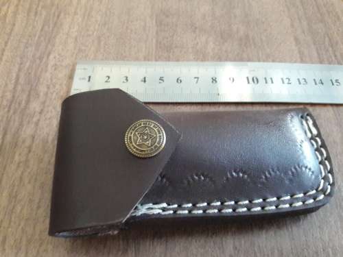 Handmade Damascus steel folding knife with WOODEN handle scales.