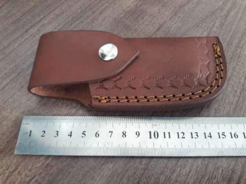 Handmade Damascus steel folding knife with Wooden handle scales. BIG SIZE.