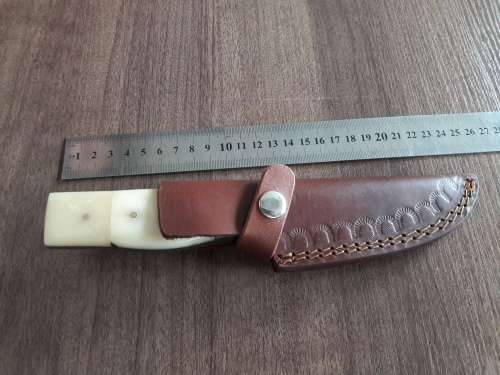 Handmade DAMASCUS Steel Hunting Knife, FULL TANG, Bull  Camel Bone handle w Damascus steel bolster