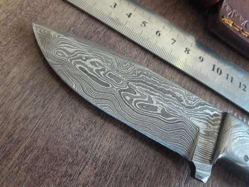 Handmade DAMASCUS Steel Hunting Knife, FULL TANG, Bull  Camel Bone handle w Damascus steel bolster