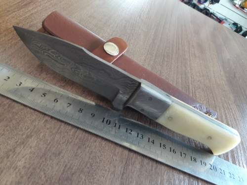 Handmade DAMASCUS Steel Hunting Knife, FULL TANG, Bull  Camel Bone handle w Damascus steel bolster