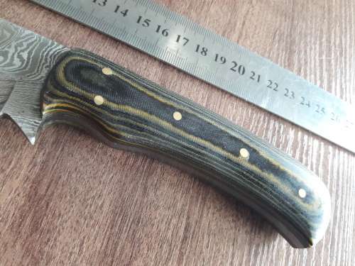 Handmade DAMASCUS Steel Hunting Knife, FULL TANG, with MICARTA handle scales.