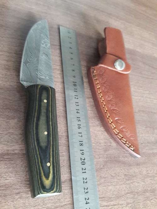 Handmade DAMASCUS Steel Hunting Knife, FULL TANG, with MICARTA handle scales.