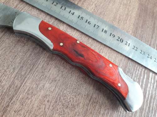 Handmade Damascus steel folding knife with Wooden handle scales. Big SIZE !!