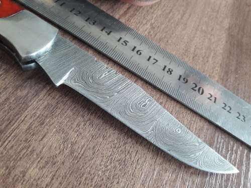 Handmade Damascus steel folding knife with Wooden handle scales. Big SIZE !!