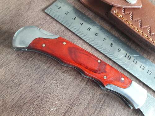 Handmade Damascus steel folding knife with Wooden handle scales. Big SIZE !!