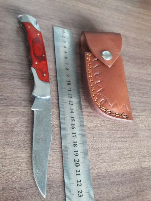 Handmade Damascus steel folding knife with Wooden handle scales. Big SIZE !!