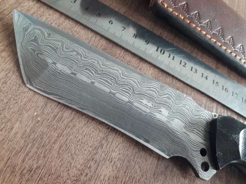 Handmade DAMASCUS Steel Hunting Knife, Micarta handle scales.  BIG SIZE !!