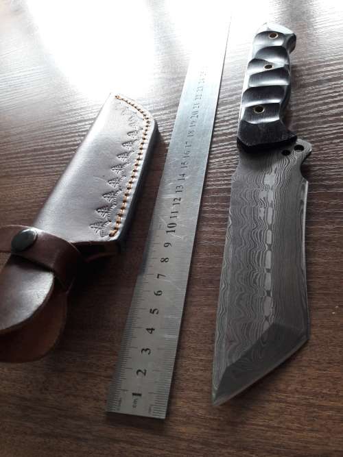 Handmade DAMASCUS Steel Hunting Knife, Micarta handle scales.  BIG SIZE !!