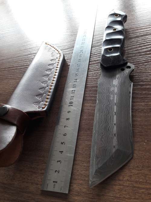 Handmade DAMASCUS Steel Hunting Knife, Micarta handle scales.  BIG SIZE !!