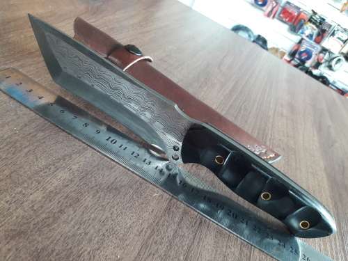 Handmade DAMASCUS Steel Hunting Knife, Micarta handle scales.  BIG SIZE !!