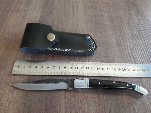 HANDMADE Black Ops, 1095 HIGH Carbon High quality steel folding knife with Bull Horn handle scales.