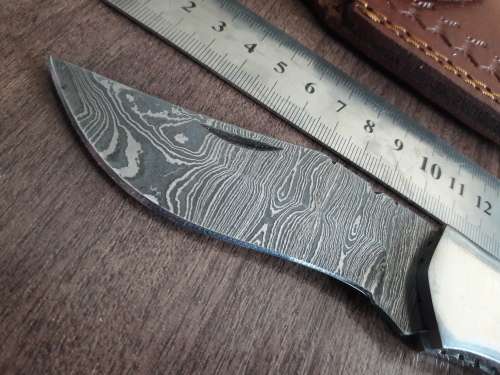 Handmade Damascus steel folding knife with Wooden handle scales. Bigger size.