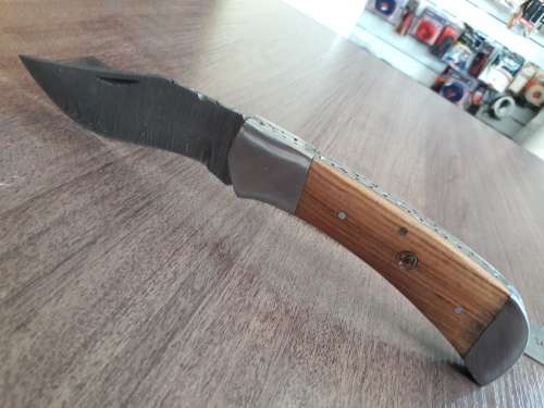 Handmade Damascus steel folding knife with Wooden handle scales. Bigger size.
