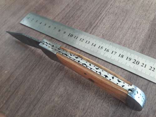 Handmade Damascus steel folding knife with Wooden handle scales. Bigger size.