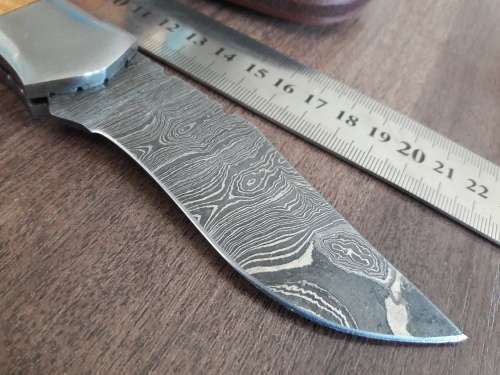 Handmade Damascus steel folding knife with Wooden handle scales. Bigger size.