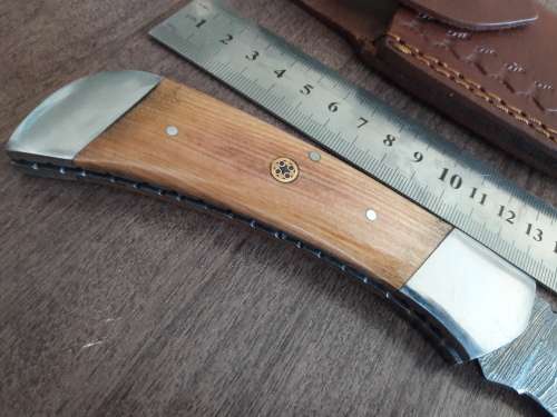 Handmade Damascus steel folding knife with Wooden handle scales. Bigger size.