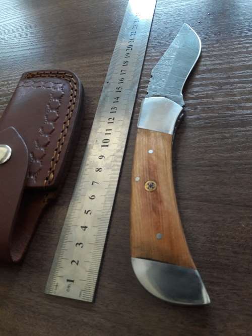 Handmade Damascus steel folding knife with Wooden handle scales. Bigger size.