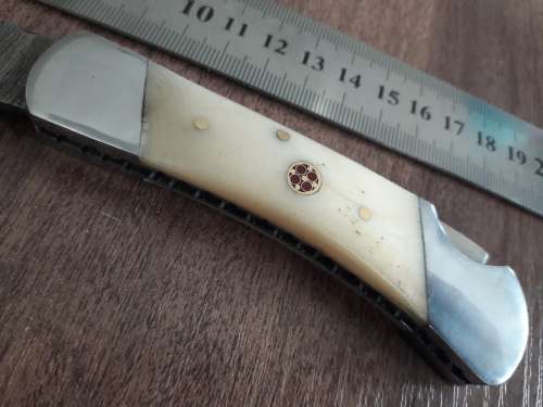 Handmade Damascus steel folding knife with Camel Bone  handle scales. GREAT GIFT !!