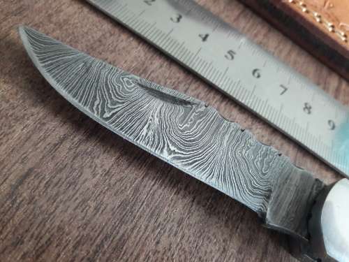 Handmade Damascus steel folding knife with Camel Bone  handle scales. GREAT GIFT !!