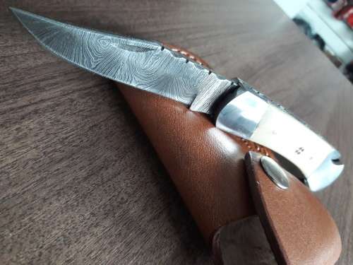 Handmade Damascus steel folding knife with Camel Bone  handle scales. GREAT GIFT !!