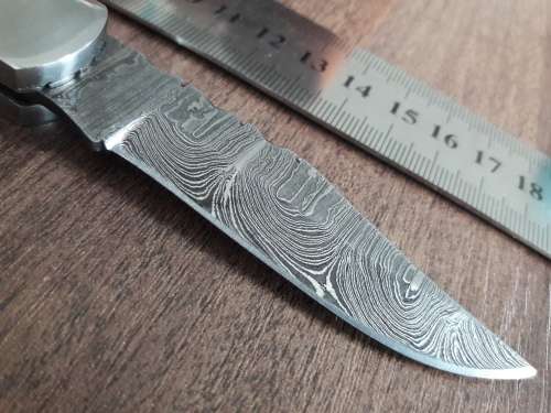 Handmade Damascus steel folding knife with Camel Bone  handle scales. GREAT GIFT !!