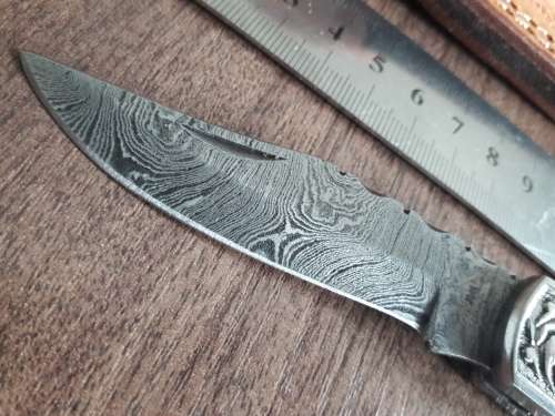 Handmade Damascus steel folding knife with MICARTA & WOOD handle scales. GREAT GIFT !!!!